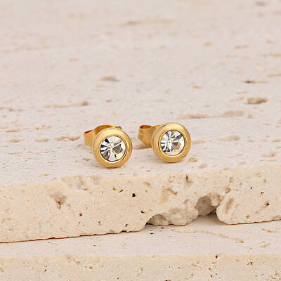 Flat Round 304 Stainless Steel Pave Clear Cubic Zirconia Stud Earrings