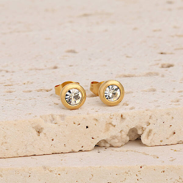 Flat Round 304 Stainless Steel Pave Clear Cubic Zirconia Stud Earrings