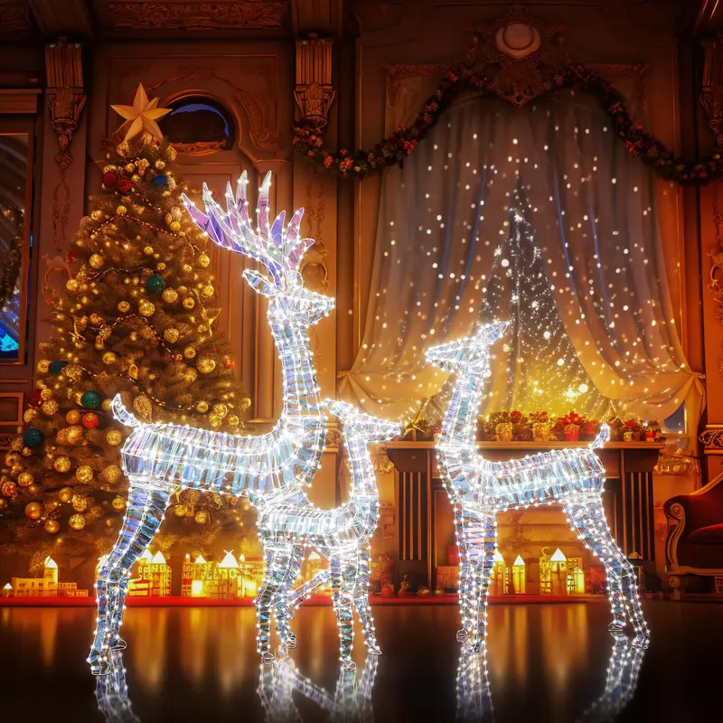 Lamerge Lighted Reindeer Family Set of 3, Light up Christmas Decoration Deer with 230 LED Lights and Ground Stakes, Indoor or...
