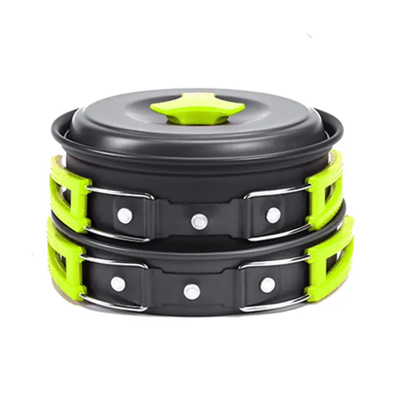 Camping Cookware Kit Outdoor Cooking Set Aluminum Equipment Outdoor Pot Travel Tableware Kitchen Hiking Picnic BBQ | Color: G...