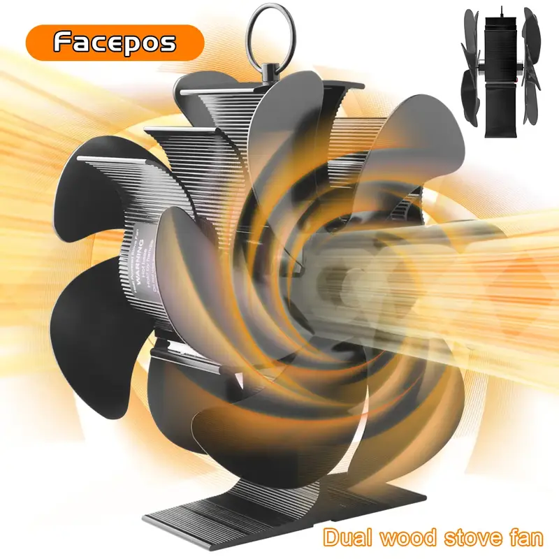 Facepos 2025 Dual-Sided 12-Blade Heat Powered Wood Stove Fan – Upgraded Fireplace Fan for Buddy Heater and Airflow Circulat...