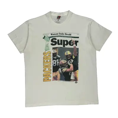 Single Stitch Green Bay Packers Made In Usa Fruit Of The Loom Nfl T-Shirt - XL White Cotton