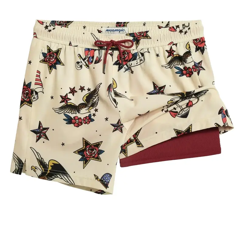 Maamgic Effortless Bald Eagle 5.5 Swim Shorts for Men Independence Day Elastic Waistband with Drawcord 4-way Stretch Polyes...