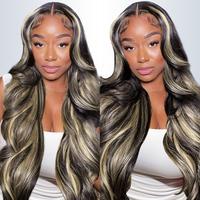QUANDIAN FB/27 Balayage Highlight Lace Front Wig Human Hair Pre Plucked 210% Density 13x6 HD Lace Virgin Human Hair Body Wave...