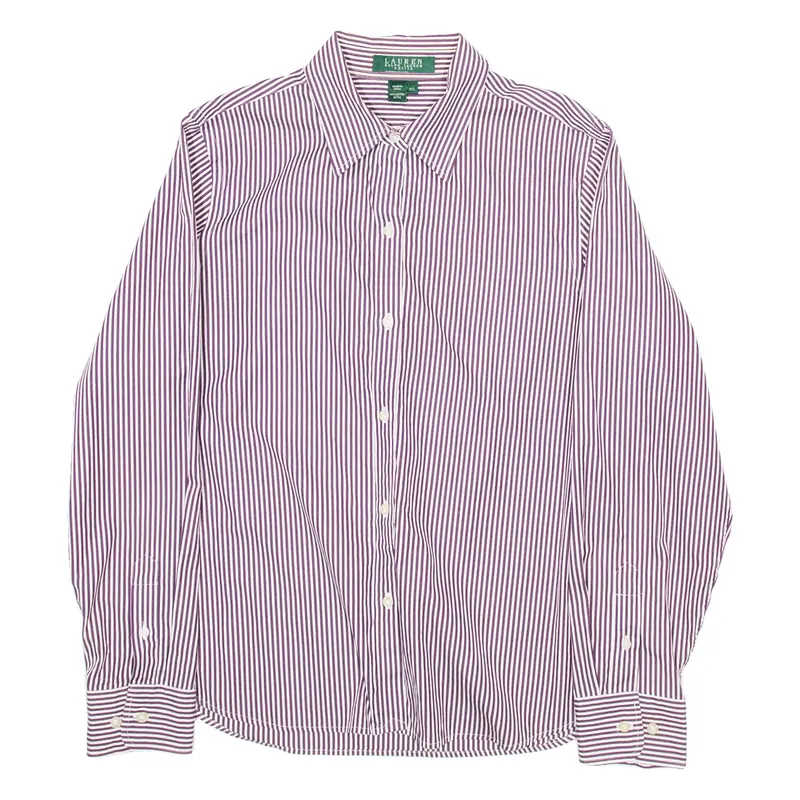 LAUREN RALPH LAUREN Petite Womens Shirt White Striped Long Sleeve L