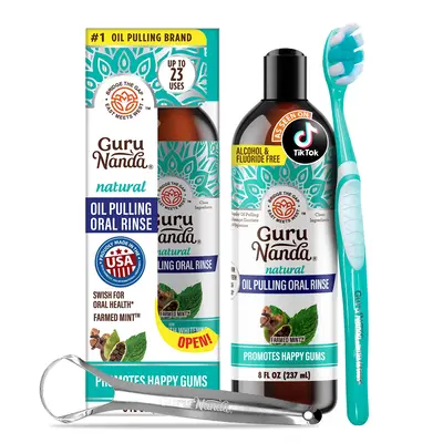 GuruNanda Cocomint Pulling Oil with 7 Essential Oils & Vitamins D, E & K2 - 8 oz
