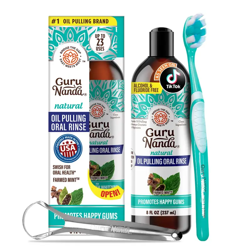 GuruNanda Cocomint Pulling Oil with 7 Essential Oils & Vitamins D, E & K2 - 8 oz