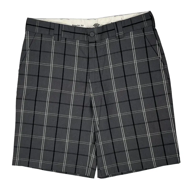 Dickies Checked Shorts - 40W 11L Grey Cotton Blend
