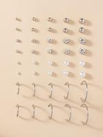 20 Pairs Minimalist Faux Pearl, Letter C & Geometric Design Stud Earrings Set, Simple Plain Faux Pearl Stud Earrings Set, Fas...