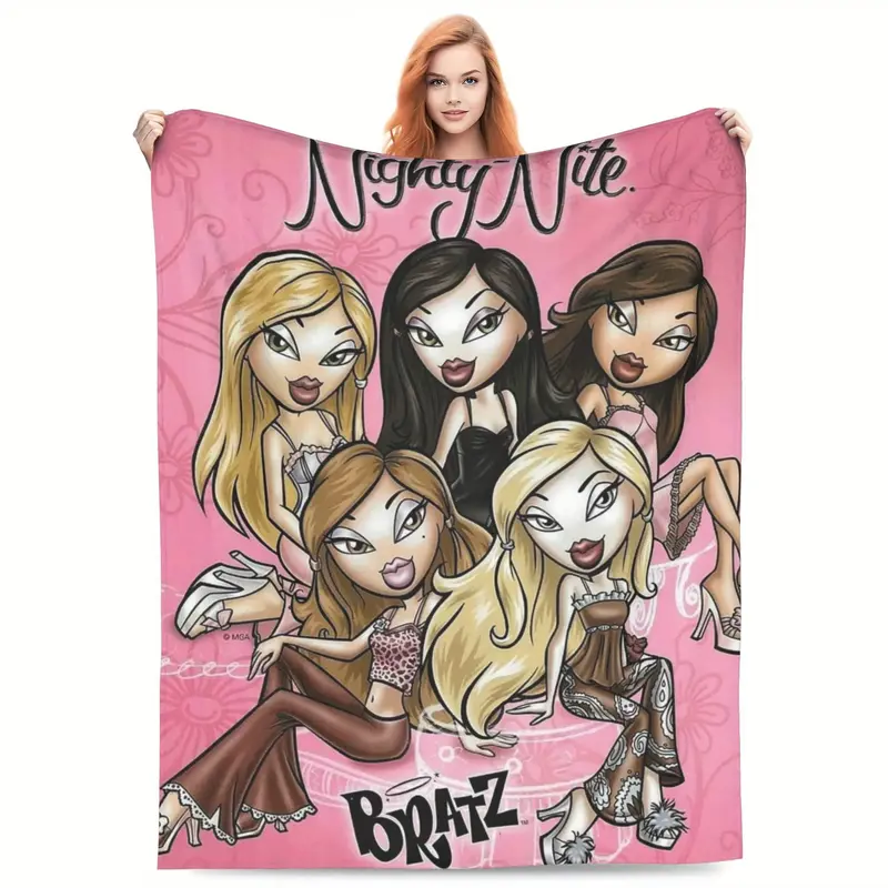 Ultra-Soft Bratz-Themed Flannel Throw Blanket - Vibrant Pink Retro Design with Cartoon Style Enthusiasts, Lightweight & Cozy ...