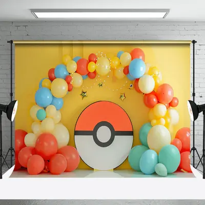 Yellow Wall Red White Pokeball Cake Smash Backdrop
