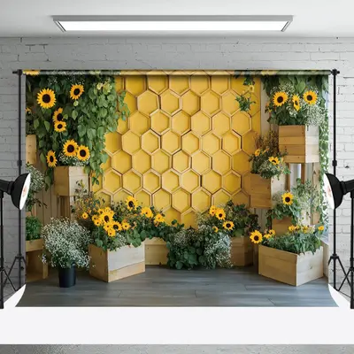 Aperturee Yellow Honeycomb Wall Greenery Floral Spring Backdrop, 3X2FT(1MX0.6M), 14 USD, spring backdrops, NYHD1J14-M