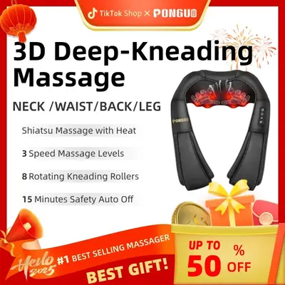 PONGUI Shiatsu Neck and Back Massager,Electric Deep Tissue 16D Kneadin adjustable settings,Plug-in Car Neck Massage Pillow fo...