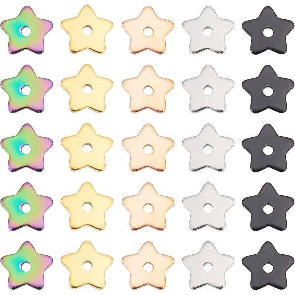 60Pcs 5 Colors 304 Stainless Steel Beads