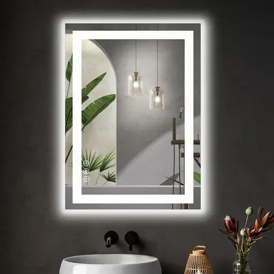 Bathroom Vanity Mirror - Anti-Fog, Dimmable Rectangle Mirror with Front & Backlight, Smart Memory Function, Tempered Glass