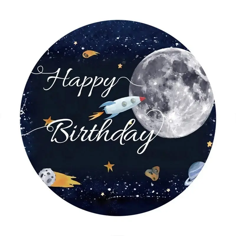Aperturee Galaxy Rocket Round Happy Birthday Backdrop For Party | Circle Birthday Backdrop Cover | Birthday Round Backdrop | ...