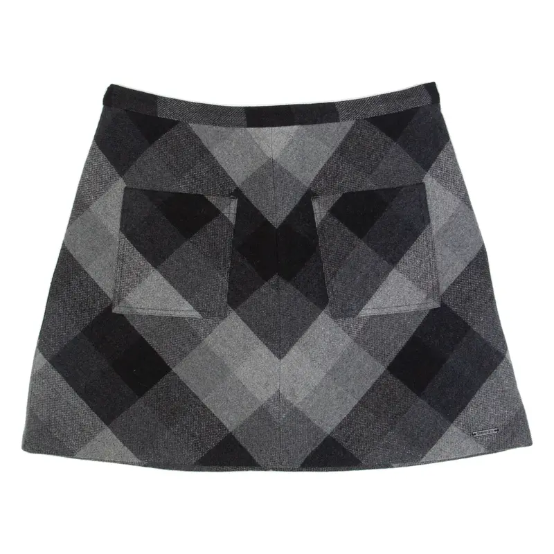SUPERDRY Womens Straight Skirt Grey Short Wool Check L