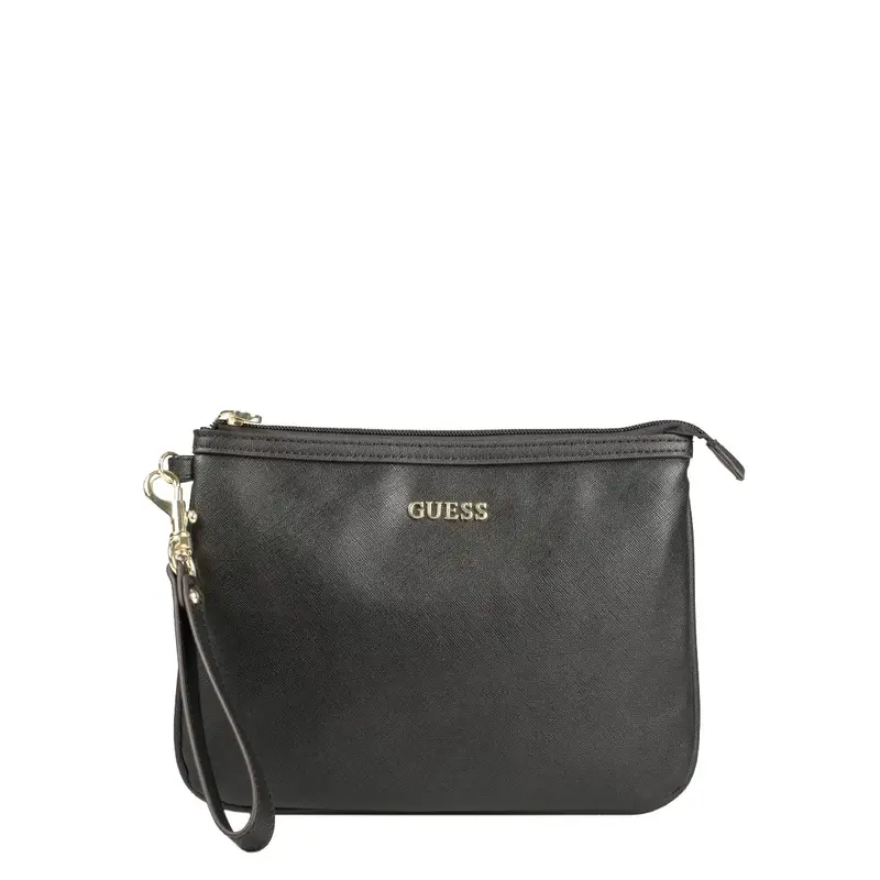 Guess, vanilla, synthetic leather, fabric bag, toiletries, black, women, 25 x 19 x 2 cm