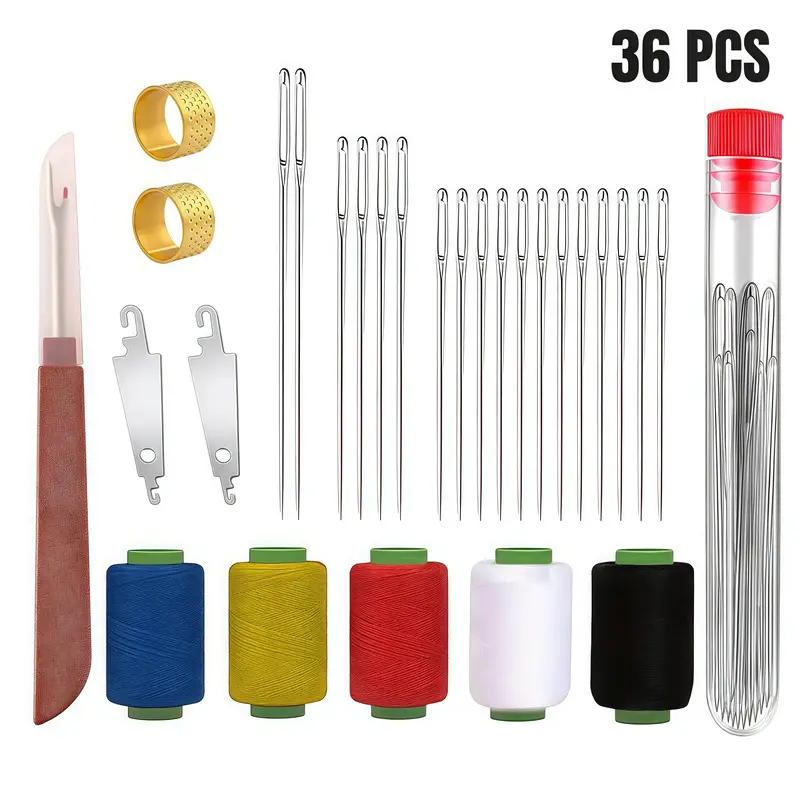36PCS Big Eye Steel Needles Set - Long & Thin Handmade Quilting & Sewing Needles Kit for DIY Sewing Projects