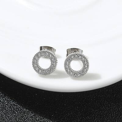 304 Stainless Steel Micro Pave Clear Cubic Zirconia Stud Earrings