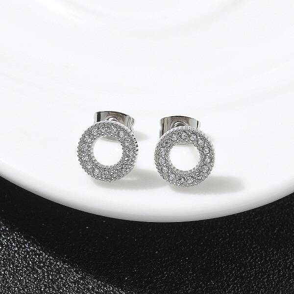 304 Stainless Steel Micro Pave Clear Cubic Zirconia Stud Earrings