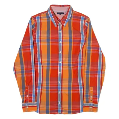 TOMMY HILFIGER Womens Shirt Orange Check Long Sleeve UK 12