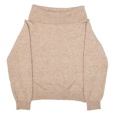 H&M Girls Jumper Beige Roll Neck Tight Knit Wool 10-11Y