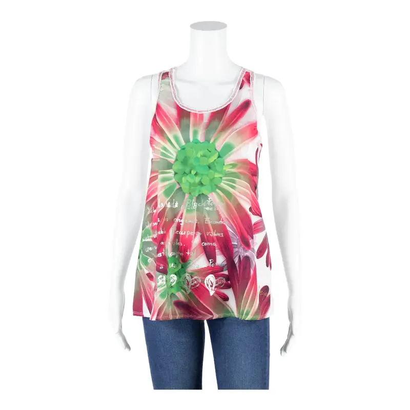 DESIGUAL Scribble Print Top Pink Floral Sleeveless Womens M