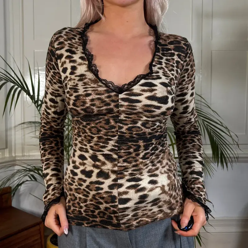 Unbranded Animal print Long Sleeve Top - Large Brown Viscose