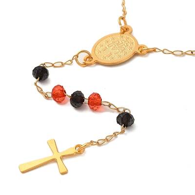 201 Stainless Steel & Glass Rosary Bead Necklaces for Women