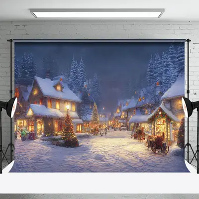 Aperturee Town Light Glitter Snowy Wild Christmas Backdrop - Aperturee