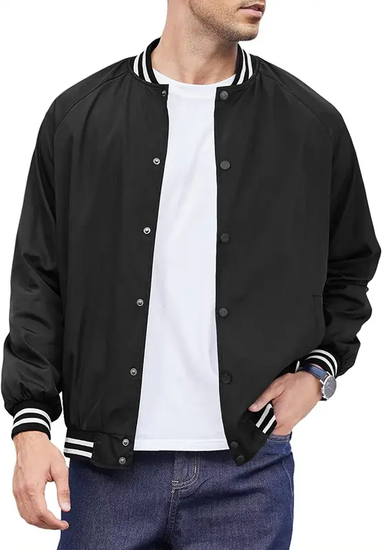 Varsity Lightweight Baseball Bomber Jackets (US Only), Black / L