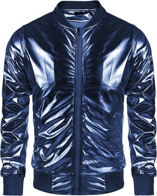 70s Disco Christmas Party Zip-up Jacket (US Only), Navy Blue / S