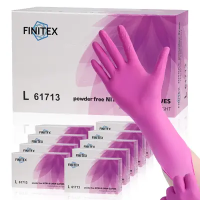 FINITEX Rose Red Nitrile Gloves, Disposable Latex-Free Powder-Free Cleaning Cook Kitchen Nail Hand Care Home Essentials Work ...