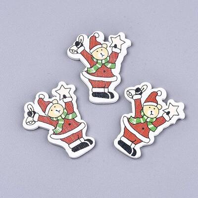 Christmas Theme Printed Natural Wood Cabochons