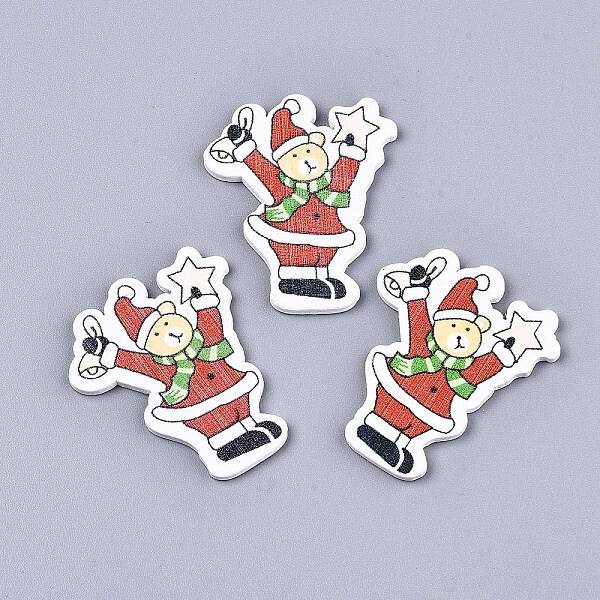 Christmas Theme Printed Natural Wood Cabochons