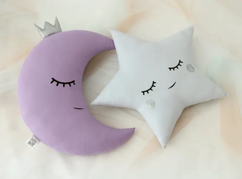 Set of 2 Pillows - Crescent Moon Pillow (5 colors) with Crown and Light Gray Star Pillow