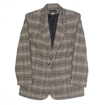 SAG HARBOR Wool Blend Blazer Jacket Beige 90s Check Womens M