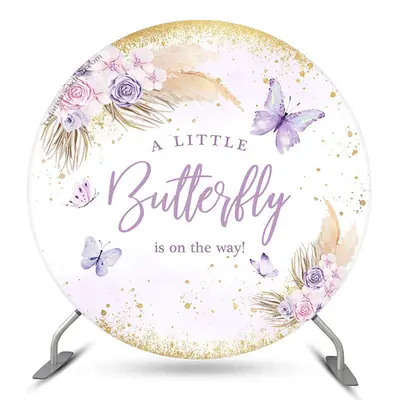 Aperturee Purple Butterfly Boho Baby Shower Round Backdrop | Circle Background For Party | Custom Round Backdrop Cover | Circ...