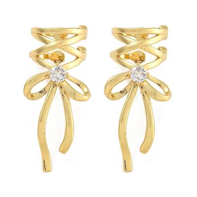 Brass Micro Pave Clear Cubic Zirconia Bowknot Cuff Earrings
