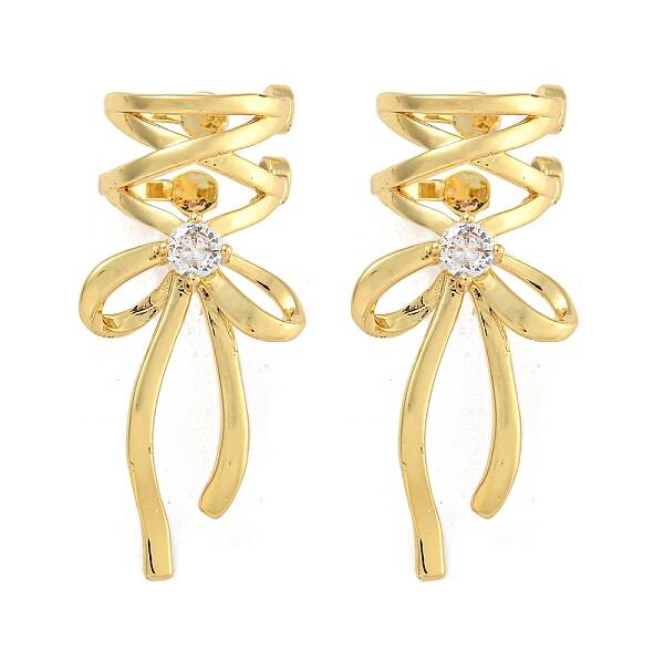 Brass Micro Pave Clear Cubic Zirconia Bowknot Cuff Earrings