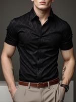 Men's Argyle Print Short Sleeve Shirt, Regular Fit Casual Comfortable Breathable Button Front Shortsleeve Collared Top for Su...