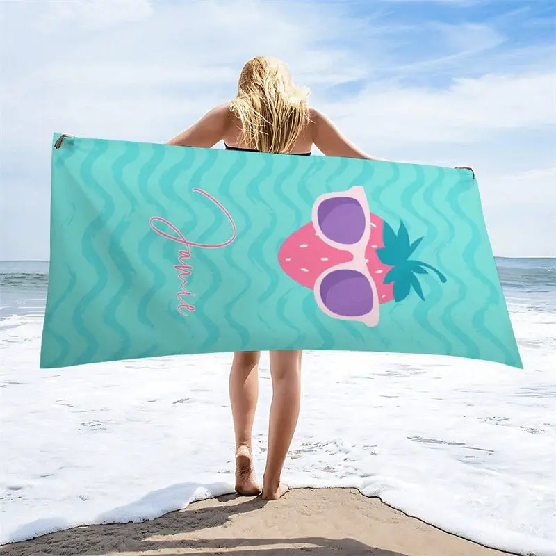 Green Strawberry Sunglasses Custom Name Beach Towel - Aperturee