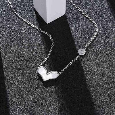 304 Stainless Steel Pave Natural White Shell Heart Pendant Necklaces for Women