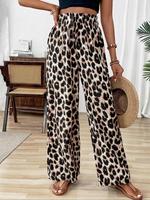 Women's Leopard Print Elastic Waist Wide Leg Pants, Casual Comfy Loose Trousers for Daily Wear, Ladies Bottoms for All Season...