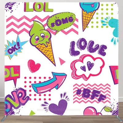 Aperturee Omg Love Icecream Heart Fabric Valentines Day Backdrop - Aperturee