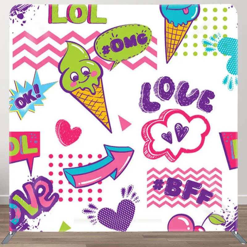Aperturee Omg Love Icecream Heart Fabric Valentines Day Backdrop - Aperturee