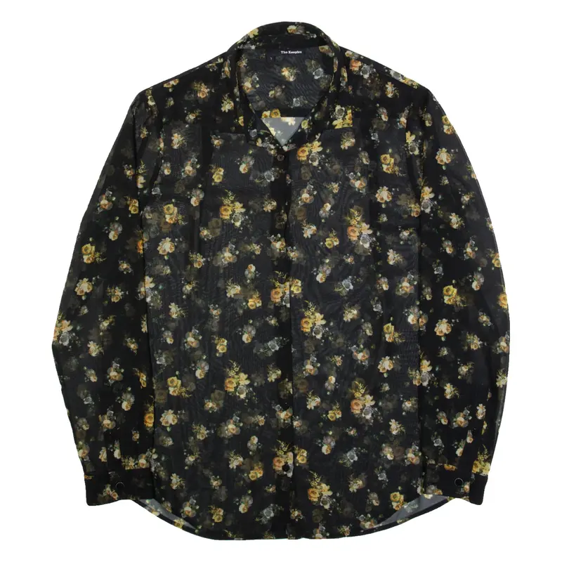 THE KOOPLES Sheer Womens Printed Shirt Black Collared Long Sleeve Floral S