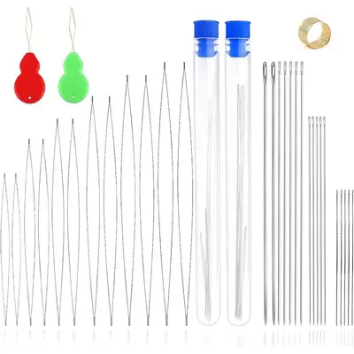 Beading Needle Set, 36pcs/set Assorted Large Eye Sewing Needle Set with Random Color Needle Threader, Sewing Needles for Bead...