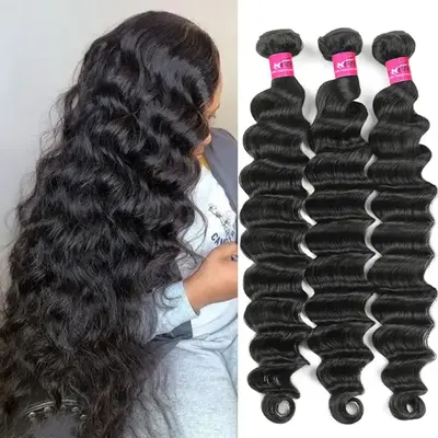 Thick Loose Deep Wave Human Hair Bundles Raw Human Hair Weave Brazilian Body Wave Quick Weave Extensions 1/3/4 Bundles FallFr...